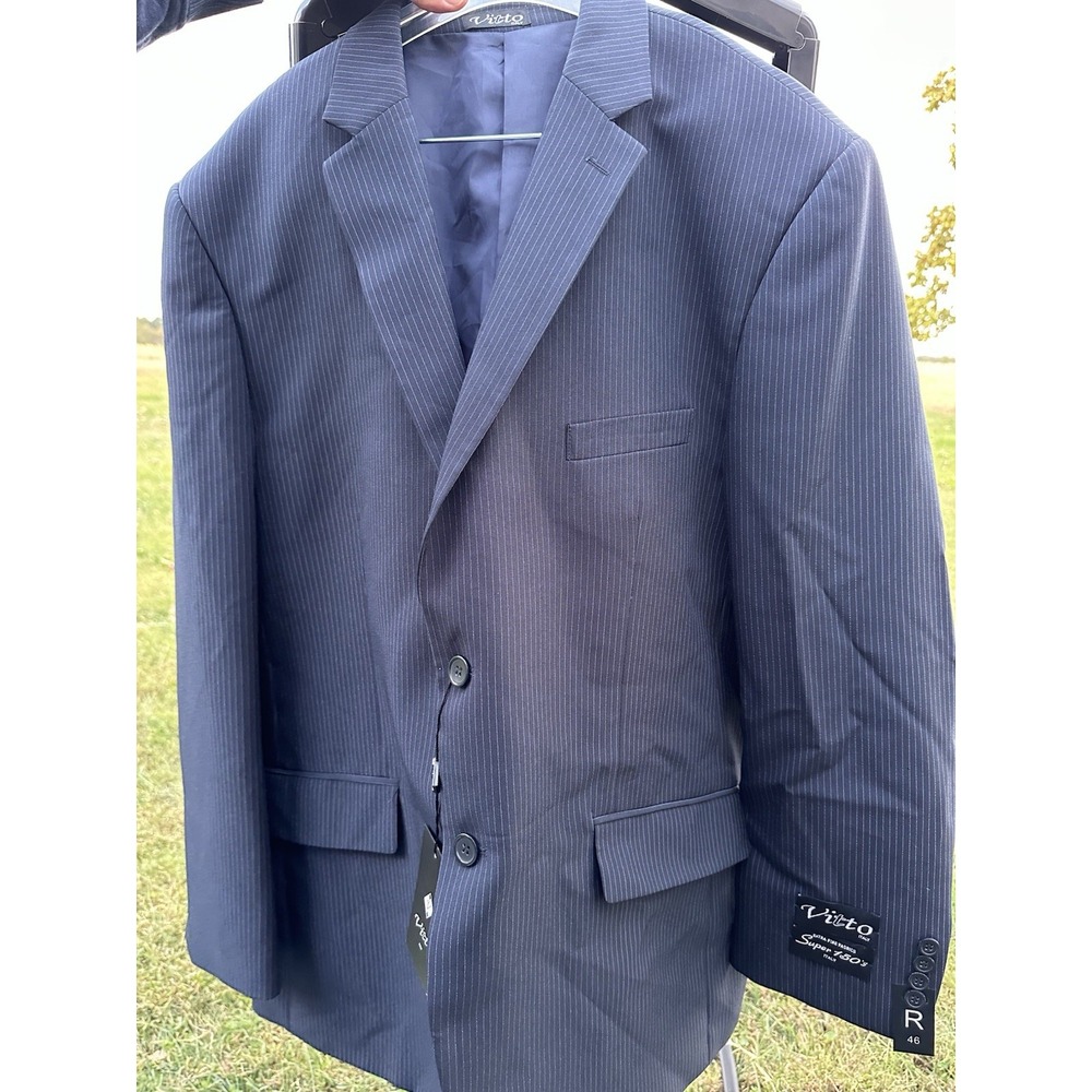 NWT Vitto Italy Super 150's Men's One-Piece Suit Navy Blue Jacket R46‎ style 162